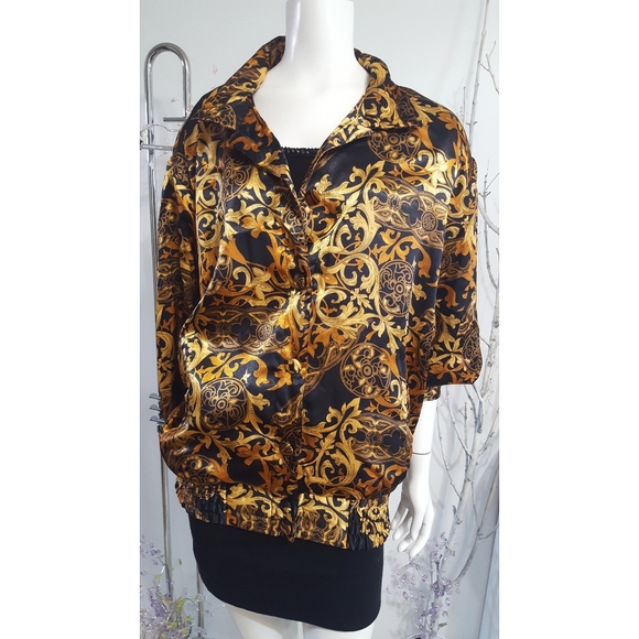 Collections 90's🔥Vtg Oversized Golden Brown Silky Bomber Jacket - Picture 7 of 15